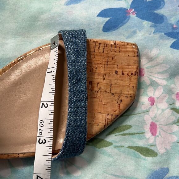 Stuart Weitzman Denim Strap Square Toe Sandals Wedge - Picture 15 of 16